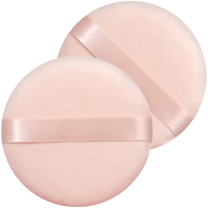 Jepeux 2 PCS large Powder puff, 5 inch cotton super soft Powder puff, washable, loose powder puff, baby powder, body puff round (Beige)