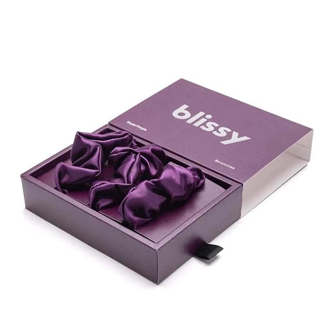 Blissy Silk Scrunchies (3 Pack) - 100% Pure Mulberry Silk - 22 Momme 6A High-Grade Fibers - Scrunchie for Straight & Curly Hair (Royal Purple, Regular)