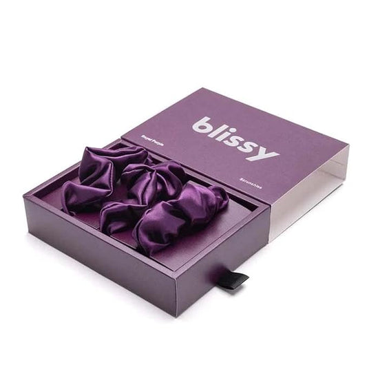 Blissy Silk Scrunchies (3 Pack) - 100% Pure Mulberry Silk - 22 Momme 6A High-Grade Fibers - Scrunchie for Straight & Curly Hair (Royal Purple, Regular)