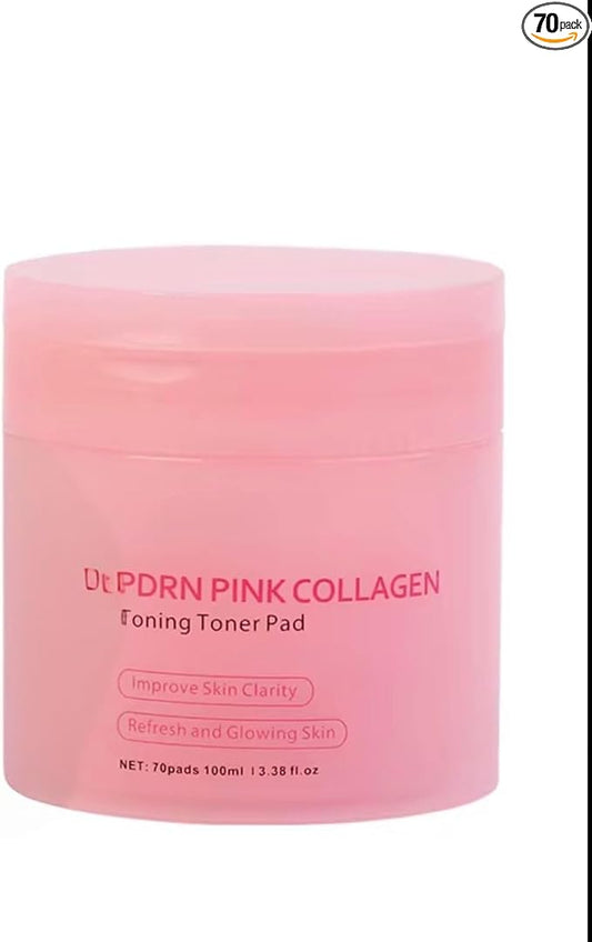 Beautivana KOEC PDRN Pink Collagen Toning Gel Toner Pads, 70 Count, Hydrating Facial Treatment for Smooth Plumped Skin with Improved Clarity, 3.38 fl.oz