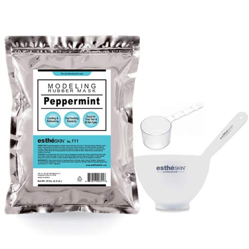 Peel Off Type Modeling Mask Powder for Facial, Skin Care, Professional Size, 35oz (2.2Pound) 1kg, 1 pack with 3pcs Mixing Bowl Set (111.Peppermint(Cooling))