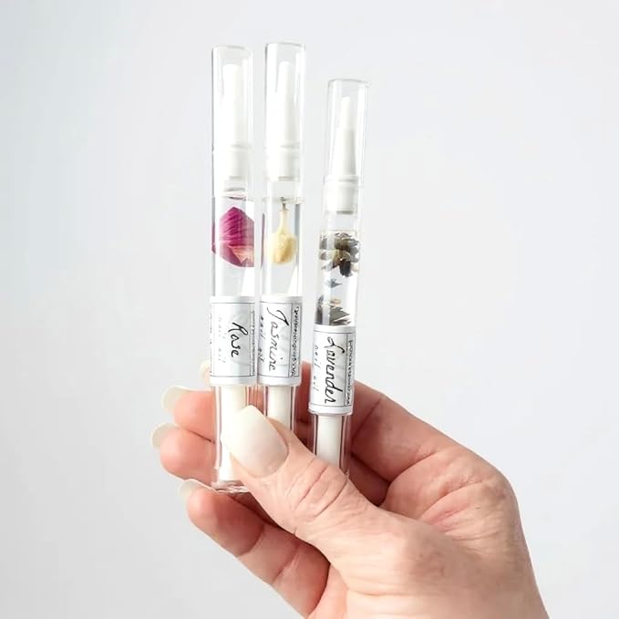 Greenmade Goods Cuticle Oil Trio – Lavender, Jasmine & Rose Pens with Real Flower Petals – Nourishes, Strengthens, Repairs & Protects – Natural Gift Set (3 Pack)