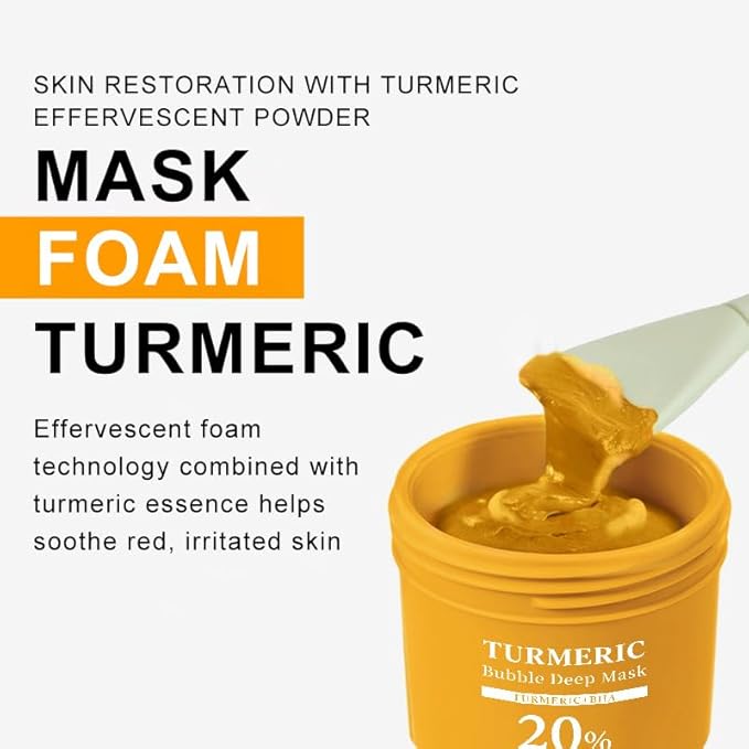 Holy Basil Bubble Deep Mask – Holy Basil & Carbonated Water for Cleansing Pores & Blackheads, Korean Style Clay to Bubble Wash-Off Pack (90g / 3.17 oz) (Turmeric)