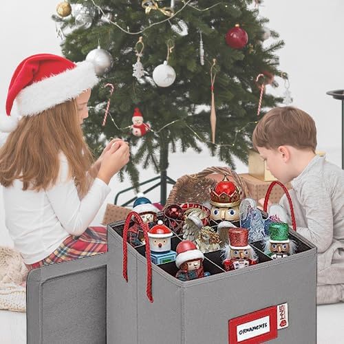 Christmas Nutcracker and Figurine Collectible Storage Box - Stores Up to 9-16" Tall Nutcrackers, Ornaments, and More - Holiday Decor Organizer with Adjustable Dividers - Nutcracker NOT Included