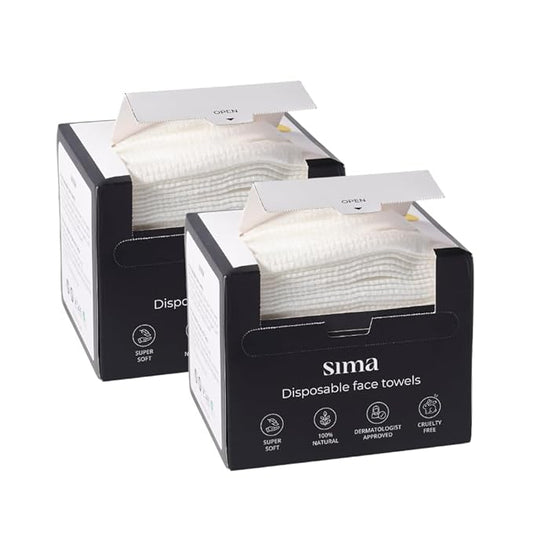 Sima Disposable Face Towels for Drying - 100% Cotton Face Wipes 100 Pack - Biodegradable Makeup remover for sensitive Skin, Gentle Clean facial cloth - Ultra-Soft & Lint-Free, Cruelty Free