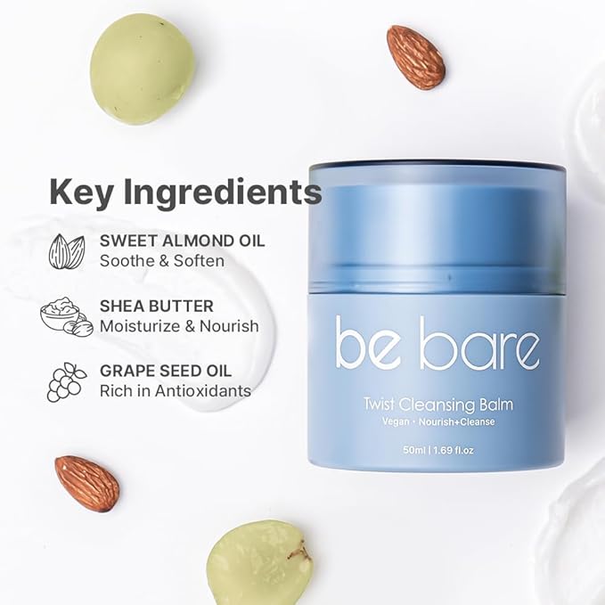Naisture Bebare Twist Cleansing Balm with Hygienic Twist Dispenser: Cleanser for Heavy Makeup Removal, Hydrating Facial Wash for All Skin Types. Korean Vegan Skincare with Natural Oils, 1.69 Fl Oz
