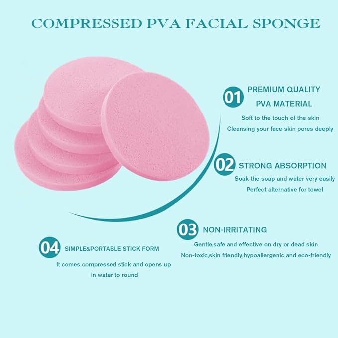 Mgiflw Compressed Facial Sponge,Reusable Makeup Blender 60 Count,Soft Round Wash Sponges for Estheticians Makeup Removal,Face Cleansing Exfoliating Compress Spa Pads for Women,Pink