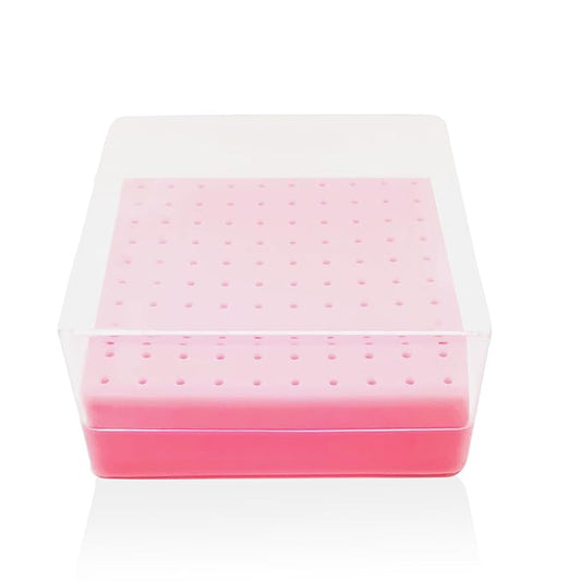 CORFULRA Nail Drill Bits Holder, Nail Organizer Box for Nail Drill Bits, Large Space of Container Case for Drill Bits for Nails, 100 Holes Dustproof Displayer Box of Nail Supplies for Nail Tach, Pink