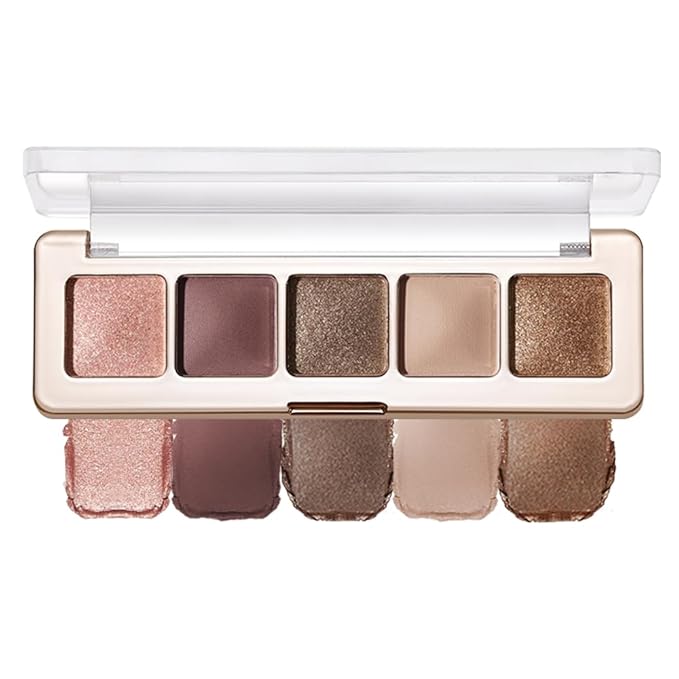 5 Colors Neutral Nude Matte & Shimmer Eyeshadow Palette, Neutral-Warm Rose Brown Beige Bronze Mattes Glitter Eye Shadow Contour Makeup Palette for Mature Women, Blue Green Eyes, Daily Natural Makeup