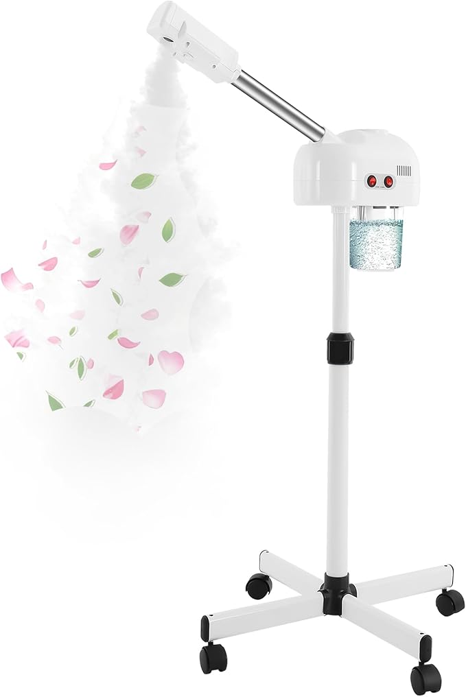 Facial Steamer - Ozone Steamer with 360° Rotatable,on Wheels, Adjustable Height and Angle,Face Steamer for Deep Cleansing and Hydration, Estheticians Steamer for Beauty, Spa and Home Use