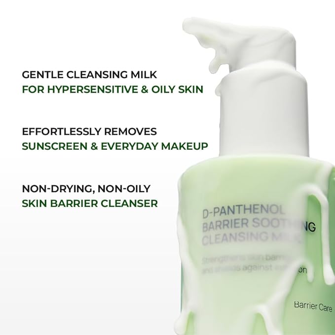 JUMISO D-Panthenol Barrier Soothing Cleansing Milk (10.14oz) | Hydrating Milk Cleanser for Sensitive Oily Skin | Barrier Repair Makeup Remover with Ceramides & Azulene | Non-Stripping Face Wash