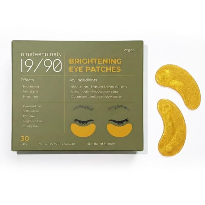 19/90 Under Eye Patches for Dark Circles & Puffiness – Hydrogel Eye Masks with Caffeine, Niacinamide & Collagen – Helps Reduce the Look of Bags & Fine Lines, Gold, (30 Pairs)