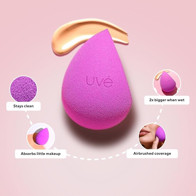 Violet Makeup Blender Sponge, Streak Free Application of Liquid, Powder & Cream Foundation, Professional Complexion Blending Tool, Cruelty Free, Vegan, Latex Free