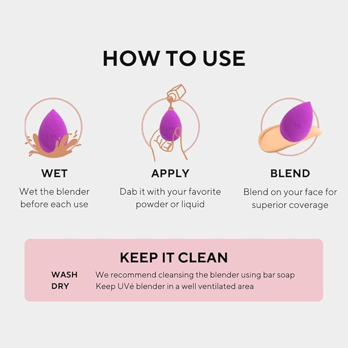 Violet Makeup Blender Sponge, Streak Free Application of Liquid, Powder & Cream Foundation, Professional Complexion Blending Tool, Cruelty Free, Vegan, Latex Free