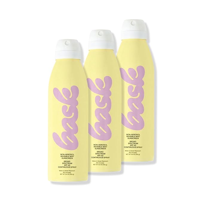 Bask Suncare SPF 50 Sunscreen Spray - Non-Aerosol, Broad Spectrum UVA/UVB Protection, Dermatologist Recommended, Moisturizing, Lightweight & Non-Greasy, 5.5 oz (Value Pack of 3)
