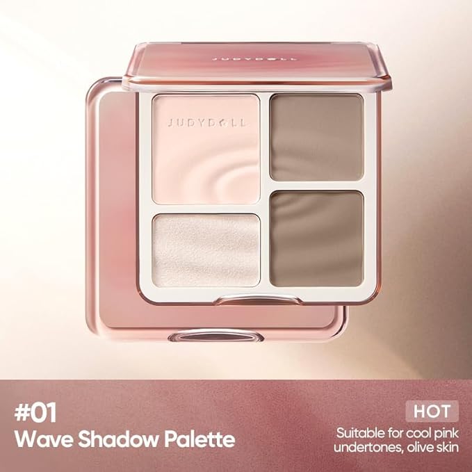 JUDYDOLL Highlight & Contour Palette, All-in-One Matte Highlighter Contour Compact, stocking stuffers, Blendable Face Makeup for Cool Fair and Olive Skin (New Version 01 Wave)