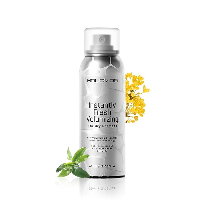 HALOVIDA Dry Shampoo for Women, Invisible Travel Size Dry Shampoo Spray for Dark Hair Leaves No White Residue, Absorb Oils, Volumizing & Refresh Hair for 72 Hours, 2.03 Fl Oz