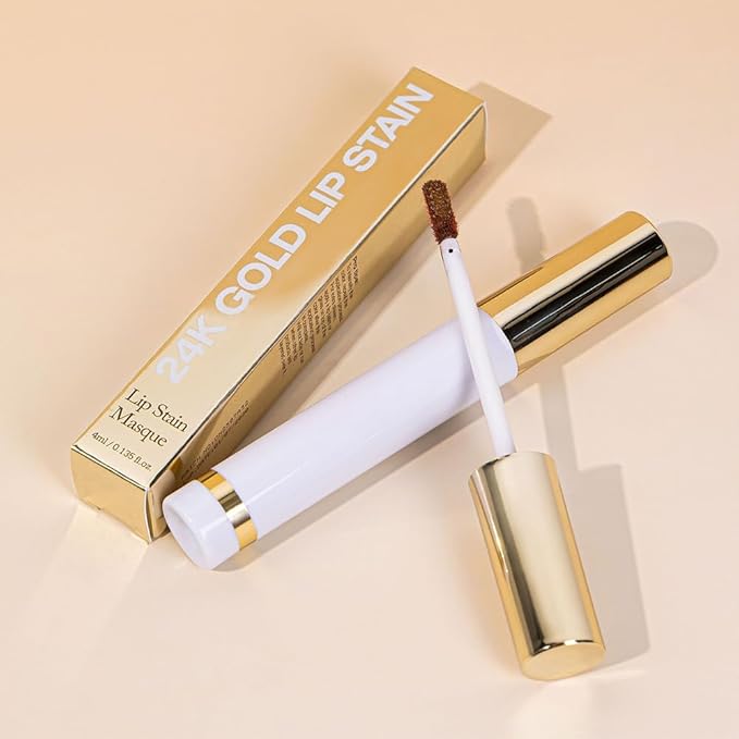 JUAAZIN All Day Lip Stain Peel Off Gold Liquid Lip Gloss Tattoo, Ruby Red Matte Finish Peel Off Lip Stain Masque, Long Lasting Waterproof Lip Tint, Transfer-proof for All Skin Types 03#