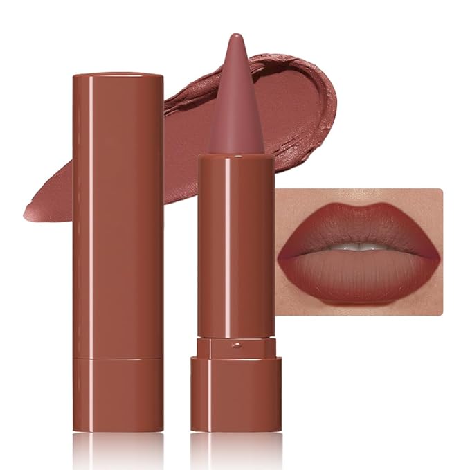 evpct Red Mocha Brown Gradient Matte Lipstick Lip Liner Crayon Combo Pencil Set for Women Long Lasting Waterproof, Red Matte Cream Lip Liner and Lipstick Combo Makeup, Flawless Gradual Ombre Effect