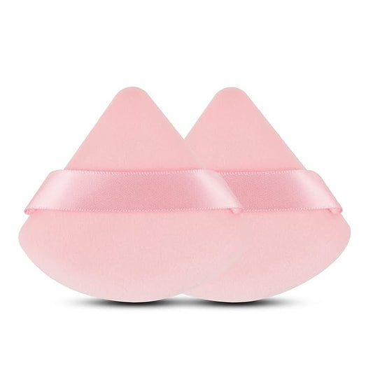 2 Pcs EVAOUXIU Triangle Powder Puff for Face Powder, Soft Plush Setting Powder Puff, Velour Cosmetic Foundation Blender Sponge Beauty Makeup Tools (Pink)