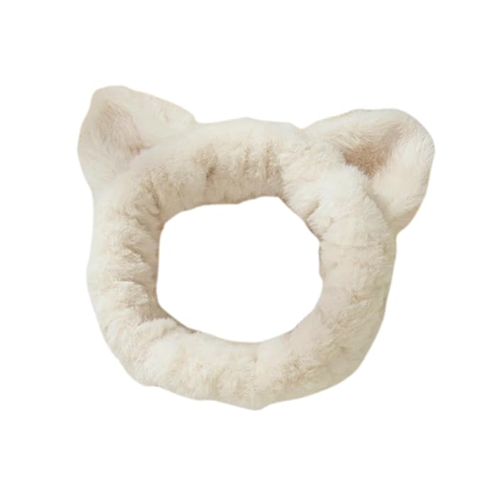 Jimmidy Large Cat Ear Headband,Cute Women Spa Headbands,Face Wash,Skincare Makeup Hairband,Stylish Accessory,Gift for Women,Soft Coral Fleece Headband(white)