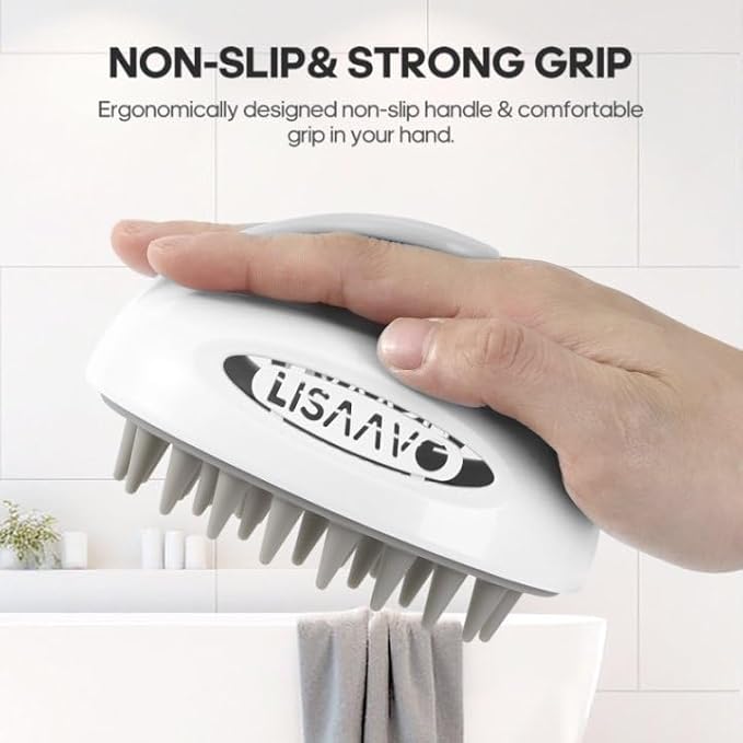 LISAAVO Scalp Massager Brush, with 3 Replacement Heads, 3 Softness for Selection, Shampoo Brush for Relaxing, Deep Cleansing Exfoliator & Soothes itching - Wet/Dry Use for All Hair Types, White