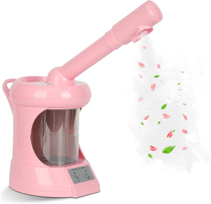 Facial Steamer Professional with Extendable Arm, 360°Rotating Nozzle Face Steamer for Facial Deep Cleaning, Portable Facial Steamer for Beauty, Spa and Home Use（Pink）