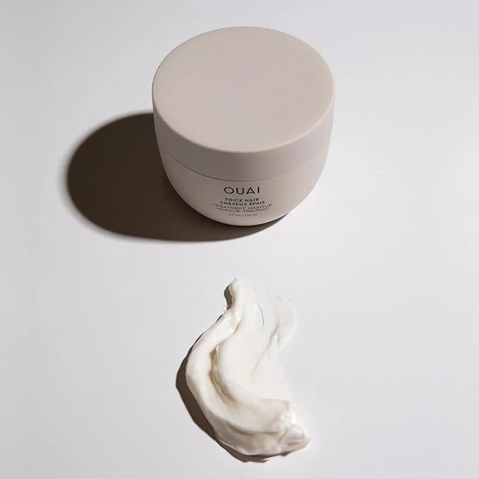 OUAI Thick Hair Mask - Treatment Masque with Almond Oil, Olive Oil, & Hydrolyzed Keratin to Restore Damaged Hair - Phthalate & Paraben Free Masque (3.4 Oz)
