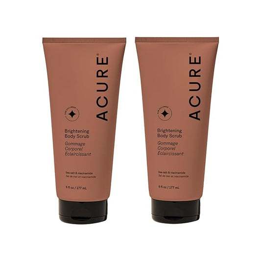 Acure Brightening Body Scrub - Exfoliating Body Scrub with Sea Salt, Scrubber for Men & Women to Smooth Sensitive Skin & Remove Dead Skin Cells, Exfoliator with Clay & Niacinamide - 6 fl oz (2 Pack)