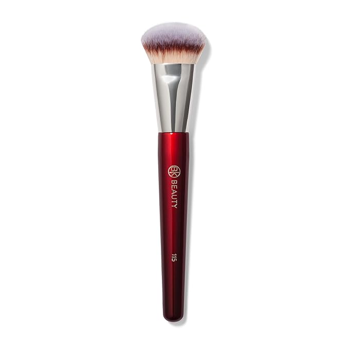 BK BEAUTY 115 MEDIUM CONTOURED FOUNDATION BRUSH – Contoured Foundation Brush for Liquid Makeup - Foundation Makeup Brushes - Face Brush For Liquid Or Cream Foundation