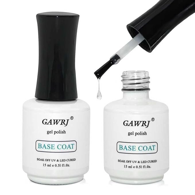 GAWRJ Long Lasting Base Coat Gel, 2-Pack 15ml, Anti-Yellowing Non-Shrinkage Nail Primer for Extensions, Acrylic, Polygel, Tips, Cures with UV/LED Lamp for Professional Salon & DIY