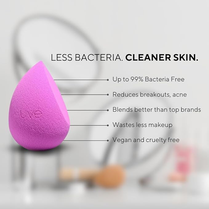 UVé Beauty Sponge Makeup Blender 3 Pack - Violet Makeup Sponges for Blending Foundations, Powders & Creams - Concealer Applicator Offers Full Coverage Vegan & Cruelty-Free Stays Clean Longer