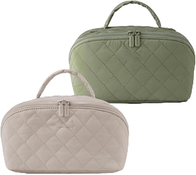 Feilium Travel Makeup Bag, Wide Open Expandable Lay-Flat Cosmetic Case, Padded Organizer for Toiletries & Brushes Large Capacity with Compartments