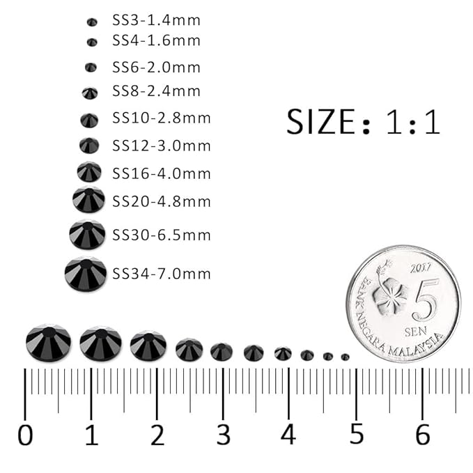 3000Pcs Black Crystal Rhinestones,Glass Flatback Rhinestones Mini Gemstones for Nail Face Makeup Art Crafts Clothes Decoration -(SS8,2.4mm,Black)