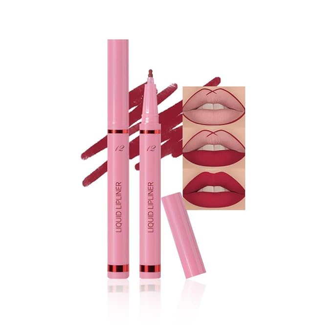 Hxssll Deep Red Lip Liner Stain – 24H Longwear Waterproof Matte Lip Contour Pen, Transfer-Proof Precision Marker for Defining & Outlining Lips All Day Stay Lip Lip Liner Marker 12#