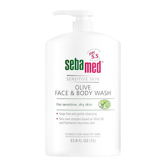 Sebamed Olive Face and Body Wash With Pump for Sensitive and Delicate Skin pH 5.5 Ultra Mild Dermatologist Recommended Cleanser 33.8 Fluid Ounces (1 Liter)