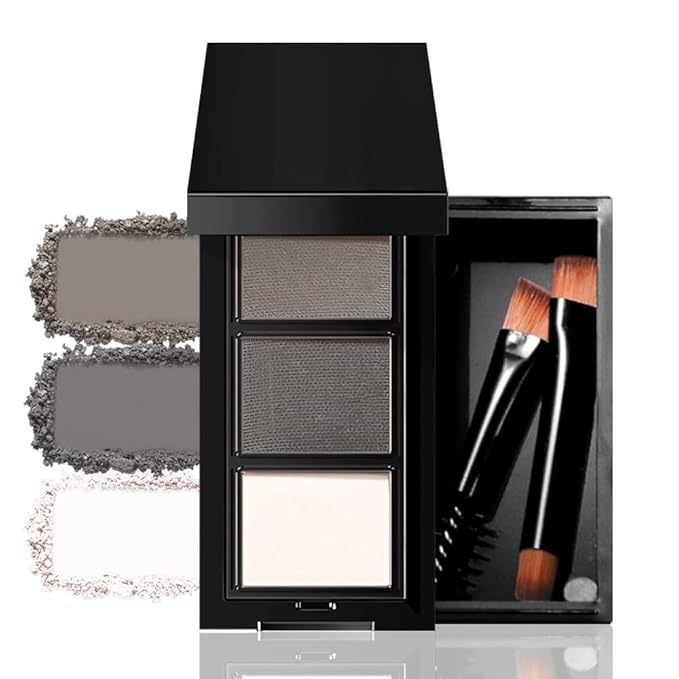 3 Colors Eyebrow Powder Kit for Women, Long-Lasting Waterproof Matte Brow Powder, Eye Brow Powder with 2 Double-ended Eyebrow Brush, Purse-Friendly Compact (A03#Black Tea, 1Pcs)