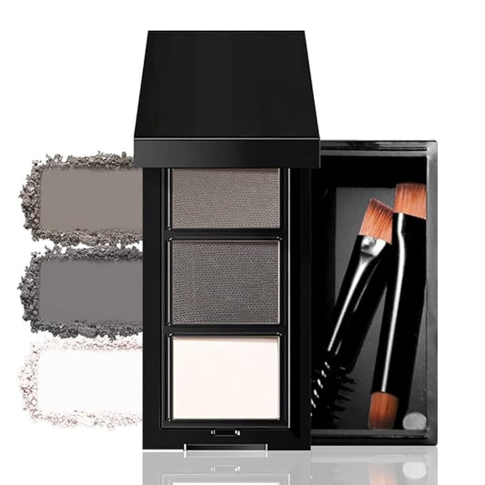 3 Colors Eyebrow Powder Kit for Women, Long-Lasting Waterproof Matte Brow Powder, Eye Brow Powder with 2 Double-ended Eyebrow Brush, Purse-Friendly Compact (A03#Black Tea, 1Pcs)