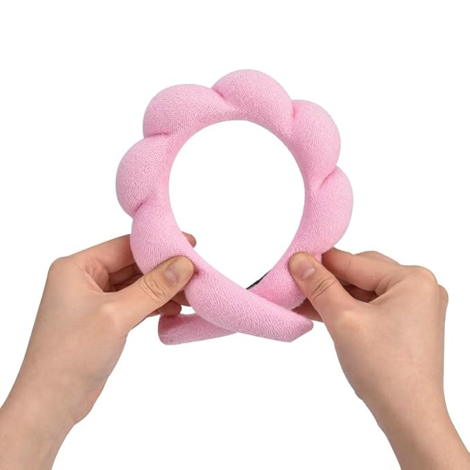 OCTAZI Soft Puffy Headband for Washing Face – Terry Cloth Skincare & Makeup Removal Hair Band for Women & Girls | Non-Slip Bubble Spa Headbands for Facial, Exfoliating, Bath & Beauty Routine