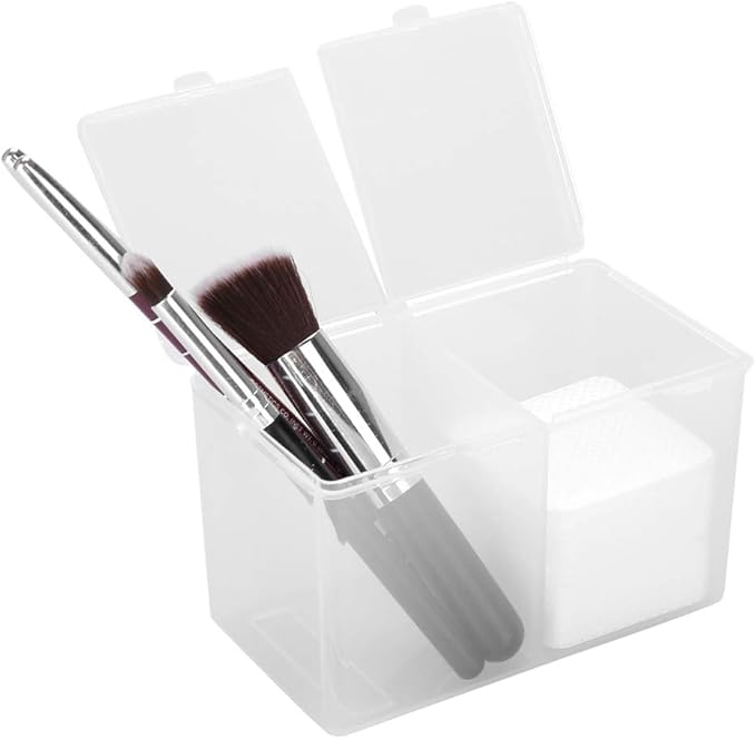 Cotton Pad Holder, 2 Grids Cotton Pads Swabs Makeup Container Nail Polish Glitter Powder Organizer Storage Box for Gauze Ball Home Office supplies (4.9 * 2.8 * 3.0 inch)
