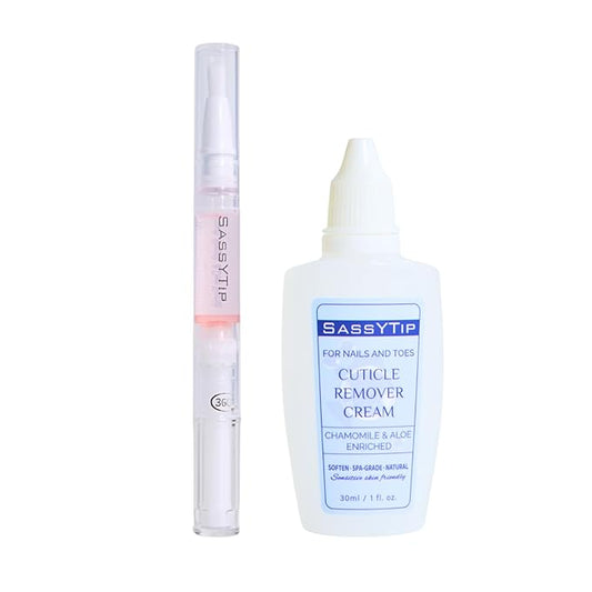 SASSYTIP Cuticle & Nail Duo: 15-Second Softening Gel + Strengthening Oil Pen with Jojoba & Vitamin E for Healthy, Manicured Nails (Rose+Gel)