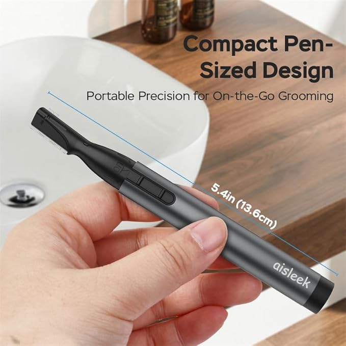 aisleek Upgraded Eyebrow Trimmer for Men, Precision Detailer, Battery-Powered Eyebrow Razor with Rinseable Blade, Facial Hair Trimmer with Comb, Compact Pen-Size, Safe Painless Shaver