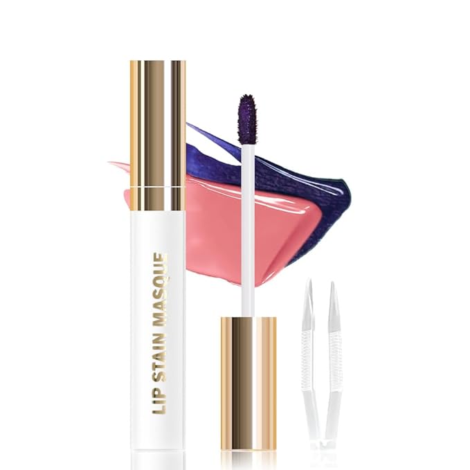 JUAAZIN Peel Off Lip Stain Tattoo with Tweezer - Warm Rose Matte Lip Tint, Long Lasting Waterproof Transfer-Proof Liquid Lip Stain, Cruelty-Free Lip Masque for All Skin Types, Valentine's Day Gift 01#