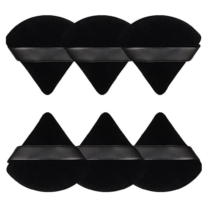 Pimoys 6 Pcs Powder Puff, Valentines Day Gifts Face Soft Triangle Makeup Puff Velour Makeup Sponge for Loose Powder (Black)
