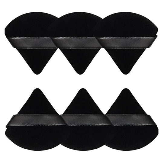 Pimoys 6 Pcs Powder Puff, Valentines Day Gifts Face Soft Triangle Makeup Puff Velour Makeup Sponge for Loose Powder (Black)