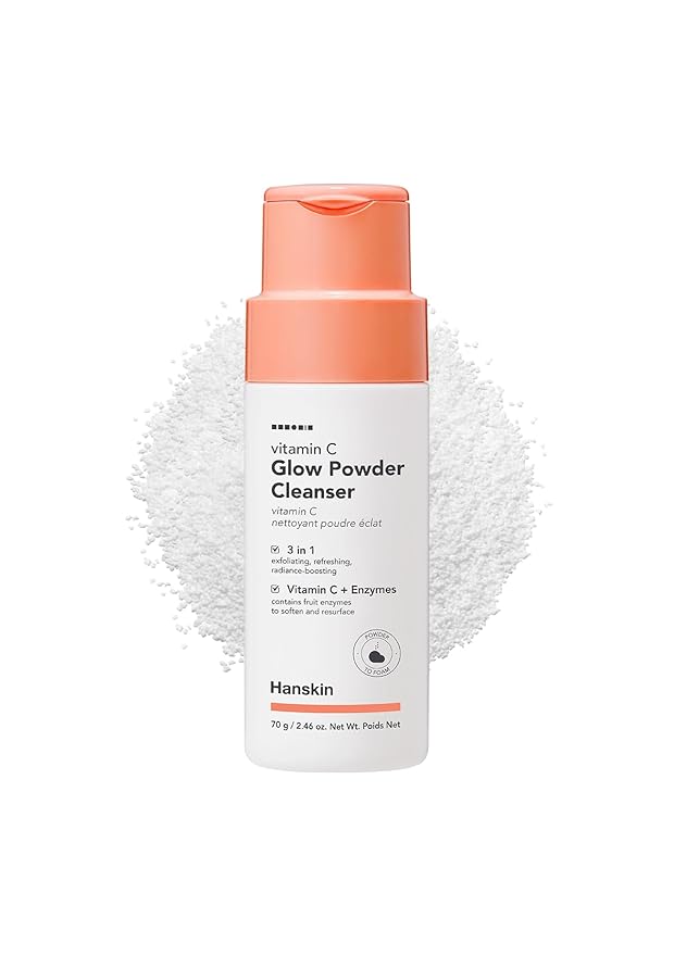 Hanskin Vitamin C Glow Powder Cleanser – Korean Brightening, Exfoliating Face Wash | Papaya Enzyme + Vitamin C for Radiant, Smooth, Even-Toned Skin | Gentle Daily Powder-to-Foam Cleanser | 2.36 fl oz