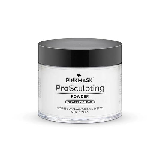 Pink Mask - Pro Sculpting Acrylic Nail Powder - Self-Leveling Formula for Bubble-Free Finish - 55 g / 1.94 oz - Sparkly Clear