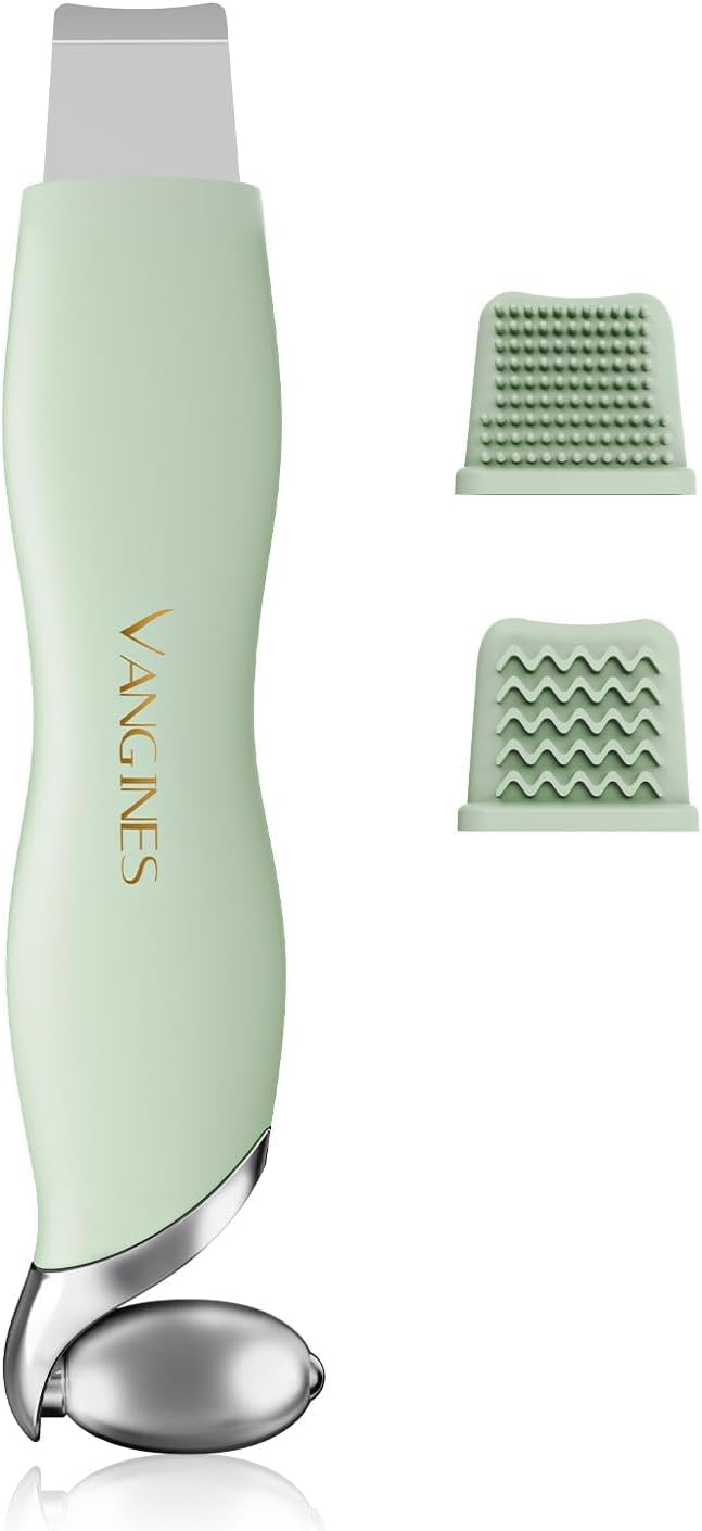 Vangines Blackhead Scraper Tool & Skin Scrubber Face Spatula for Blackhead Removal, Pore Cleaning, with Cooling Ice Roller & 2 Silicone Brush Heads (Sage Mist)