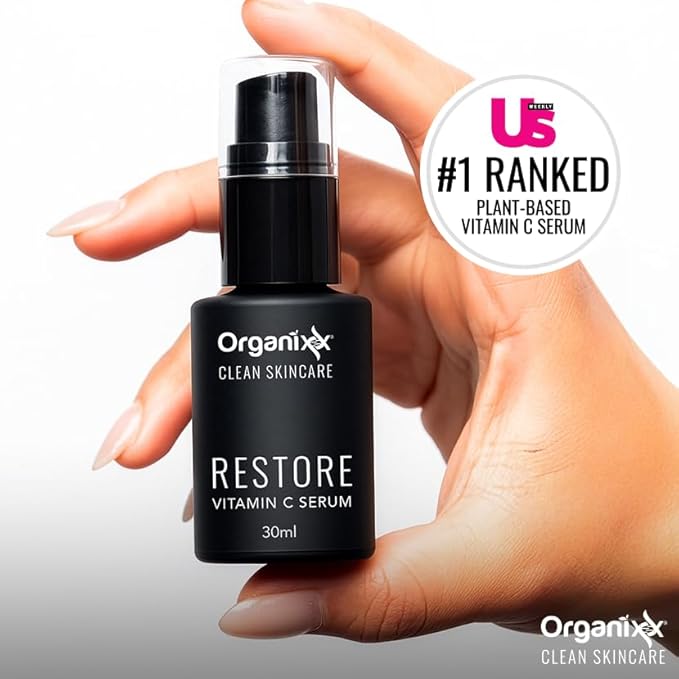 Organixx Restore Vitamin C Serum, Daily Face Serum With Hyaluronic Acid, Organic Vitamin E, Witch Hazel, Glycerin, & Aloe Vera, Brightening Formula, Gentle on Sensitive Skin, Vegan Skin Care, 1 FL Oz