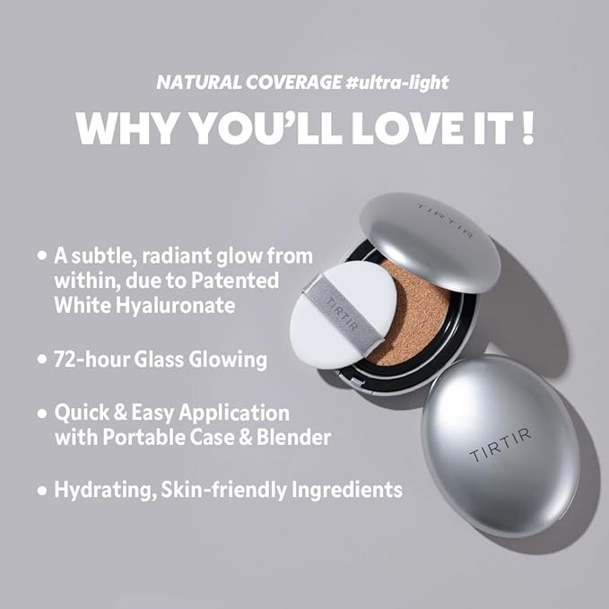 [*Mini Size*] TIRTIR Aura Glow Silver Cushion | Korean Cushion Foundation, (#27C Cool Beige, 0.15 Fl Oz)